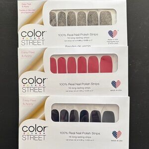 Color Street Nail Polish Strips - Bold Red, Chic Gray, Sleek Black